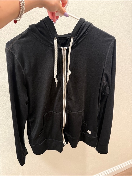 Vuori Tops - Vuori Black Zip-Up Hoodie with White Drawstrings